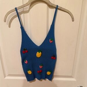 Zara blue tank sweater with fruit